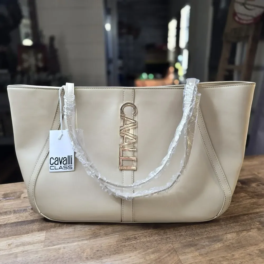 Cavalli Class Sandra Tote Bag‎ Beige Almond Shopper Handbag NWT